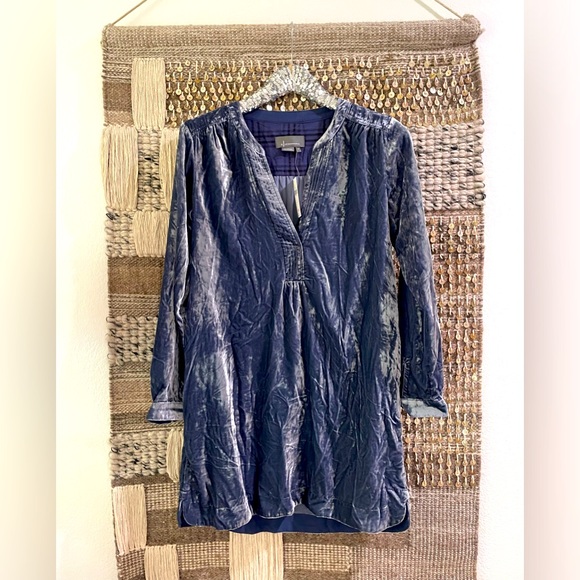 🩶💙 NWT Anthropologie Maeve velvet short mini dress blue gray sz XS - Picture 1 of 5